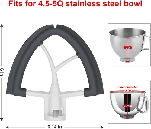 Vista 2 de Batidor de borde flexible para mezclador Kitchenaid, 4.5-5 cuartos de galón para accesorio de paleta de ayuda de cocina, se adapta a cabezal