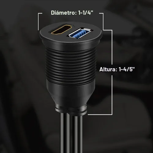 Vista 4 de Cable de montaje empotrado USB 3.0 y HDMI macho a hembra AUX Dash