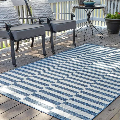 Vista 2 de Unique Loom Outdoor Striped Collection - Alfombra a rayas (4' 1" x 6' 1" Rectángulo, azul/marfil)