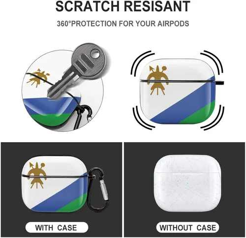 Vista 3 de Lesotho Flag - Funda protectora de cuerpo completo para auriculares Bluetooth para AirPods 3, funda para auriculares con llavero