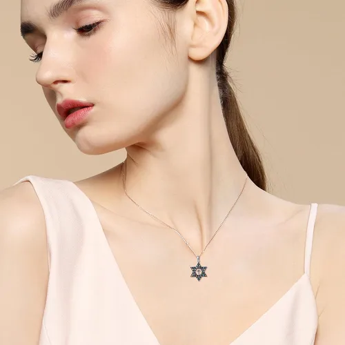 Vista 2 de ONEFINITY Collar con dije de estrella de David de plata esterlina con cruz y estrella de David, joyería cristiana judía, regalos para mujer, Plata
