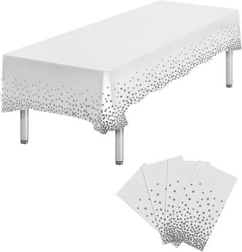 Vista 22 de Paquete de 4 manteles de plástico desechables azules y dorados para mesa rectangular, manteles desechables de 54 x 108 pulgadas, manteles