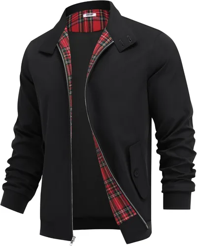 Vista 10 de COOFANDY - Chaquetas ligeras para hombre, chaqueta casual de estilo cortavientos con cremallera, cuello parado, chaqueta de golf elegante