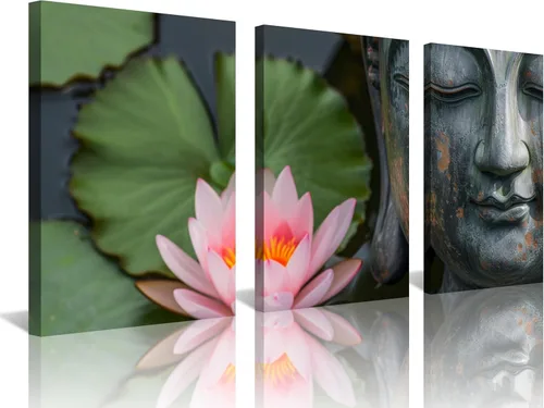 Vista 21 de NAN Wind 5 piezas de lienzo de flor de loto zen de Buda Zen, decoración espiritual para meditación, decoración pacífica del hogar, simbolismo