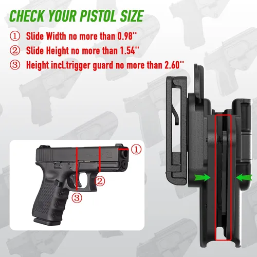 Vista 7 de Funda ajustable para Hellcat Pro/Glock 17 19 19X 43 44 45 48 / Ruger 57 / SCCY CPX Gen3 / Taurus GX4 / S&W M&P 9MM /.380 Shield EZ, Funda