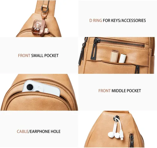 Vista 6 de Leresas Bolso bandolera de 7L para mujer, bolso cruzado, riñoneras, de cuero vegano, bolso de pecho de moda, de viaje, antirrobo