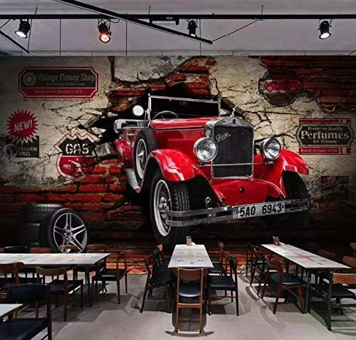 Vista 3 de Murwall Papel tapiz vintage para coche, diseño de cafetería, sala de estar, dormitorio, entrada
