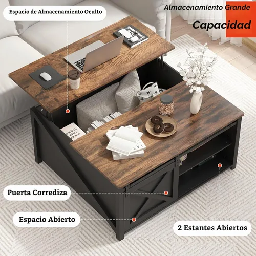 Vista 5 de PUKAMI Mesa de centro elevable con almacenamiento, mesa de centro de granja de 31.5 pulgadas para sala de estar, mesas de centro cuadradas con gran