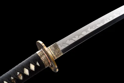 Vista 5 de 41'' Handmade Japanese Katana Sword T10 Steel — Clay-Tempered Dragon-Claw Hamon, Hand-Polished Blade, Pure Copper Engraved Mountings, Real Rayskin