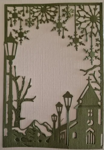 Vista 4 de Castillo de copo de nieve marco rectangular troquelado de metal, plantillas de Navidad, manualidades, tarjetas, troqueles de corte