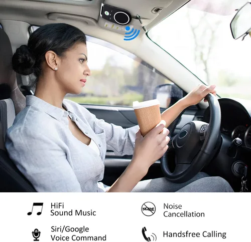 Vista 2 de Altavoz Bluetooth para automóvil, altavoz Bluetooth Aigital para hablar con manos libres, apagado y reconexión automático, kit inalámbrico