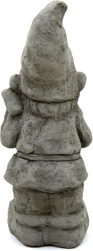 Vista 4 de Gnomo de jardín con maza: estatua de piedra sólida y duradera con textura vintage. Sellado para exteriores. Hecho a mano en Estados Unidos. Antiguo