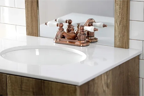 Vista 7 de Kingston Brass KB606PL Restoration - Grifo de baño tipo centerset de 4 pulgadas, cobre antiguo