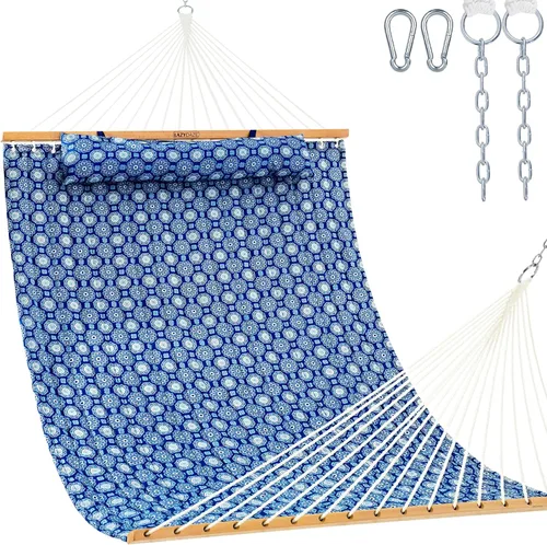 Vista 9 de Lazy Daze Hammocks Hamaca de tela acolchada de 12 pies con almohada suave, hamaca doble para 2 personas con barra separadora para patio exterior