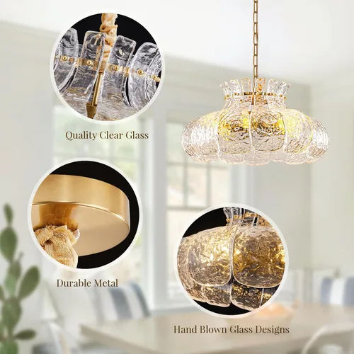 Vista 3 de Candelabro de cristal dorado vintage de 6 luces