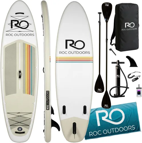 Vista 43 de Roc Tabla de remo inflable con accesorios y mochila de alta calidad, cubierta antideslizante, bolsa impermeable, correa, remo y bomba de mano.