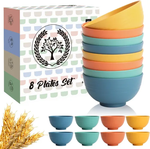 Vista 38 de Homienly Juego de 6 boles irrompibles de fibra de paja de trigo, aptos para microondas y lavavajillas, alternativa reutilizable a los boles