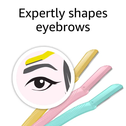 Vista 8 de Amazon Basics - Herramienta multiusos de limpieza de cejas y afeitadora facial para mujer, incluye cubierta de cuchilla, multicolor, 3