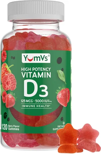 Vista 9 de YUM-V'S Gomitas de vitamina D3 de 5000 UI 125mcg D3 - Apoya el apoyo inmunológico, fuerte salud ósea, sin OMG, sin gluten, sin lácteos, gomitas