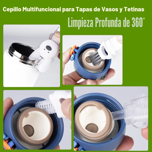 Vista 4 de Paquete de 3 cepillos para botellas, juego de cepillos de limpieza de botellas de agua de mango largo de acero inoxidable que incluye popote