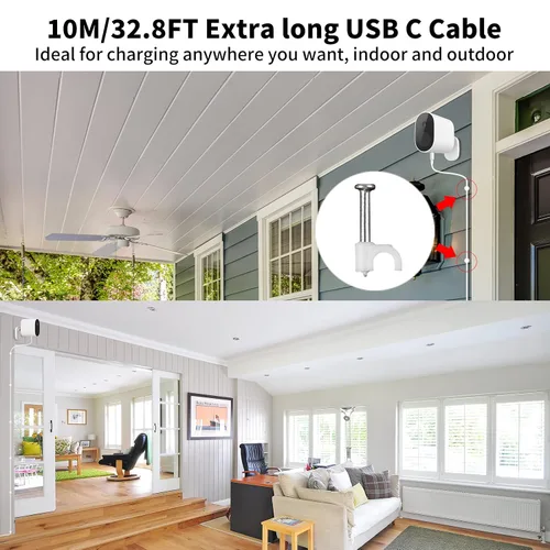 Vista 5 de ACAGET Cable de carga USB a USB-C de 32 pies, cable de extensión de alimentación para Vimtag Mini G3 Xiaomi Smart Camera C400 C500 Pro, cable