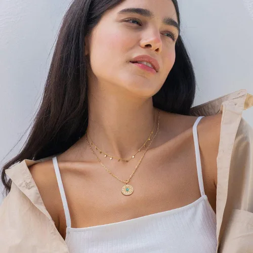 Vista 5 de Aobei Pearl Collar chapado en oro de 18 quilates con dije de cruz de corazón, corazón, estrella, león, mal de ojo, amor, medallón, clip de papel