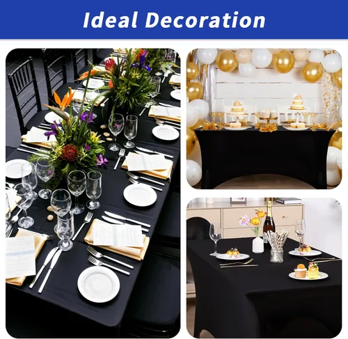 Vista 7 de Fixwal Paquete de 12 Cubiertas de Mesa de Spandex Negro para Mesas de 6 Pies, Fundas de Mesa Rectangulares Ajustadas Elásticas para Bodas