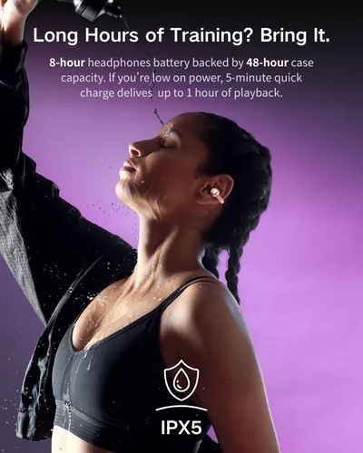 Vista 6 de A50 Auriculares de botón, auriculares Bluetooth 6.0 inalámbricos de oído abierto con comodidad sin peso de 5.3g, 48H de tiempo de reproducción, Oro