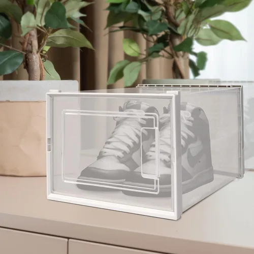 Vista 4 de Paquete de 12 contenedores apilables de almacenamiento para zapatos deportivos, plástico transparente, caja de zapatos plegable para organizar
