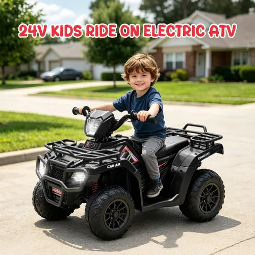 Vista 2 de ATV de 24 V para niños, motor dual de 4 ruedas con 2 velocidades y Negro
