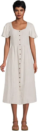 Vista 3 de Lands' End Vestido midi de lino con botones frontales para mujer
