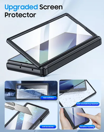 Vista 5 de Funda para Samsung Galaxy Z Fold 7 con tarjetero con bloqueo RFID, cubierta de lente deslizante integrada y protección de bisagra y protector