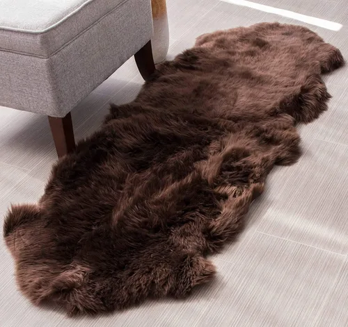 Vista 118 de HUAHOO Alfombra de piel de oveja genuina prémium Negra Real de Australia Piel de oveja natural de lujo, alfombra esponjosa de lana de cordero