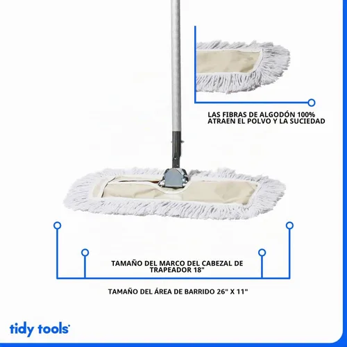 Vista 4 de Trapeador de polvo y barredora comercial de algodón de 18 pulgadas Extendable Metal Handle For Hardwood, Tile, Vinyl & Concrete. Reusable Dry Mop.