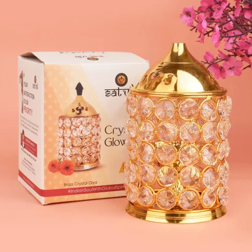 Vista 8 de Satvik - Lámpara de cristal decorativa de 5 pulgadas con forma ovalada, lámpara de aceite de cristal decorativa de latón con forma ovalada Lámpara