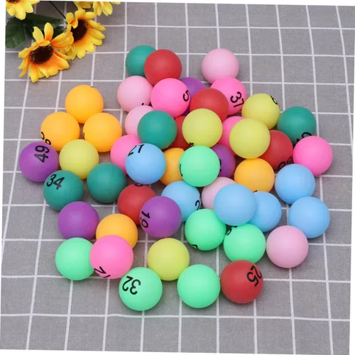 Vista 3 de 50 bolas de pong numeradas de 1.575 in de material de polipropileno para juegos de bingo y fiesta