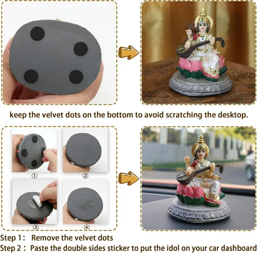 Vista 6 de alikiki Estatua de Sarawati de ídolo indio pequeña de la India, 3.9 pulgadas de alto, figura de diosa hindú Saraswati para decoración de tablero