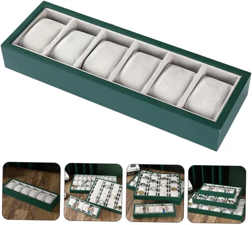 Vista 8 de LIFKOME 2pcs 6-grid Watch Storage Multi-function Watch Organizer Bracelet Display Tray Watch Holder Green Watches for Men Shop Bracelet Organizer