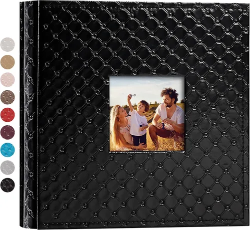 Vista 21 de Mublalbum Álbum de fotos pequeño de 4 x 6 pulgadas, 100 fotos, cubierta de cuero, libro de fotos con bolsillos horizontales para bebé, boda, Negro