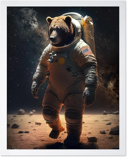 Vista 9 de Poster Master Póster vintage de animales – Impresión retro divertida – Regalo para artista, amigo – Oso Grizzly en traje espacial, astronauta, luna
