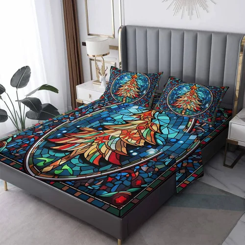 Vista 7 de Sábanas para árbol de Navidad tamaño individual – Sábanas y fundas de almohada de Navidad – 100% microfibra, estampado de alta cantidad de hilos