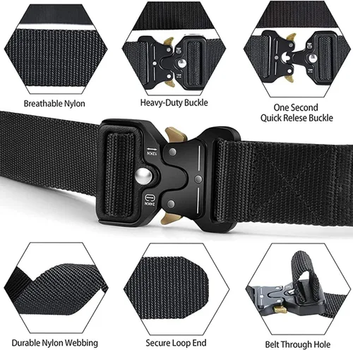 Vista 3 de VANGULL Cinturón táctico cinturón de trabajo de nylon de la web de las correas de 1,5 pulgadas con la hebilla resistente, Negro
