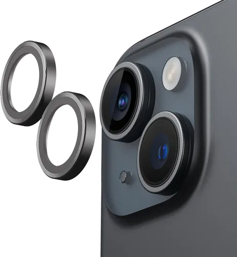 Vista 7 de UARMOR - Protector de lente de cámara para iPhone 15 y 15 Plus 9H de vidrio templado y anillo de aluminio delgado, transparente ultra HD, kit