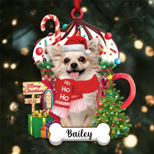 Vista 127 de Akita1 - Adorno personalizado para perro, adorno de perro con nombre personalizado, plano impreso en 2D, acrílico colgante, Papá Noel y perro