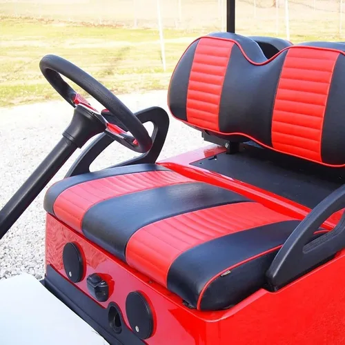Vista 6 de Cubiertas de asiento delantero para carrito de golf EZGO Medalist, TXT 1994-2013 de Huskey, ajuste personalizado, estilo plisado negro, vinilo