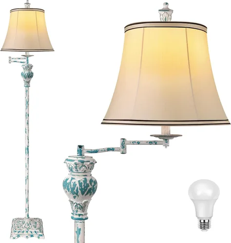 Vista 9 de PARTPHONER Lámparas de pie vintage para sala de estar, lámpara de pie de granja tradicional con brazo oscilante ajustable de 350° para dormitorio