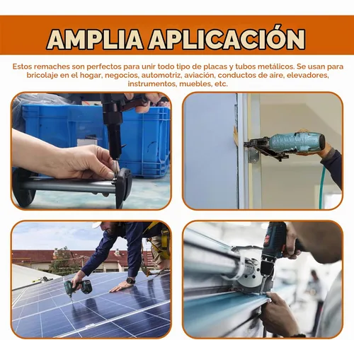 Vista 5 de ALLCLEAN 60 piezas de remaches ciegos de aluminio de 1/4" x 1", remaches pop de 6,4 x 25mm, agarre de aluminio y mandril de acero