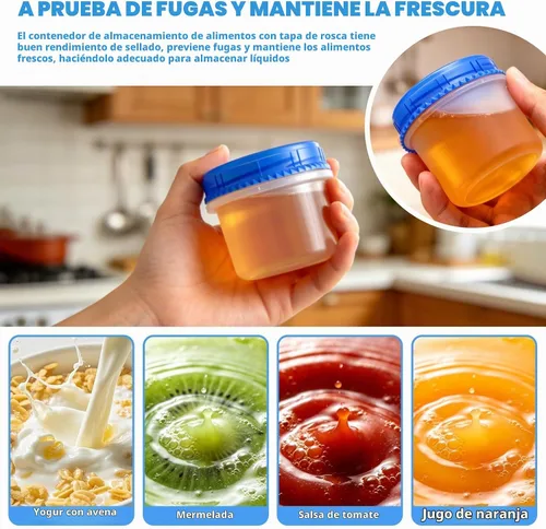 Vista 4 de Paquete de 6 recipientes para congelador con tapas de rosca, contenedor de almacenamiento de plástico reutilizable apilable de 6 onzas, recipientes