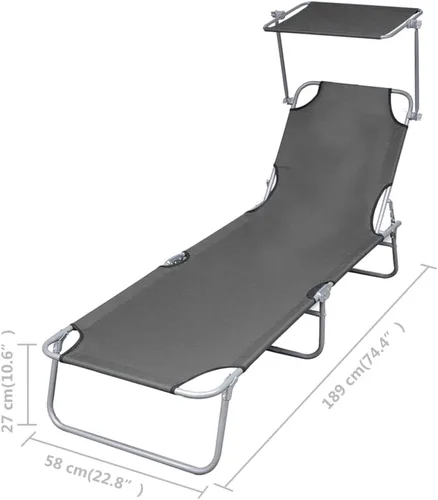 Vista 7 de vidaXL Tumbona plegable con toldo, color gris acero