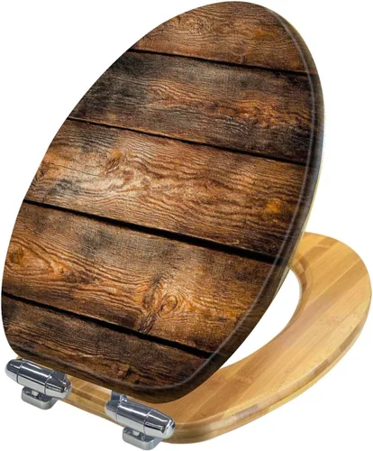 Vista 12 de Asiento de inodoro alargado de madera de madera de madera de grano de madera de grano de secoya, tapa de cierre silencioso lento con bisagras
